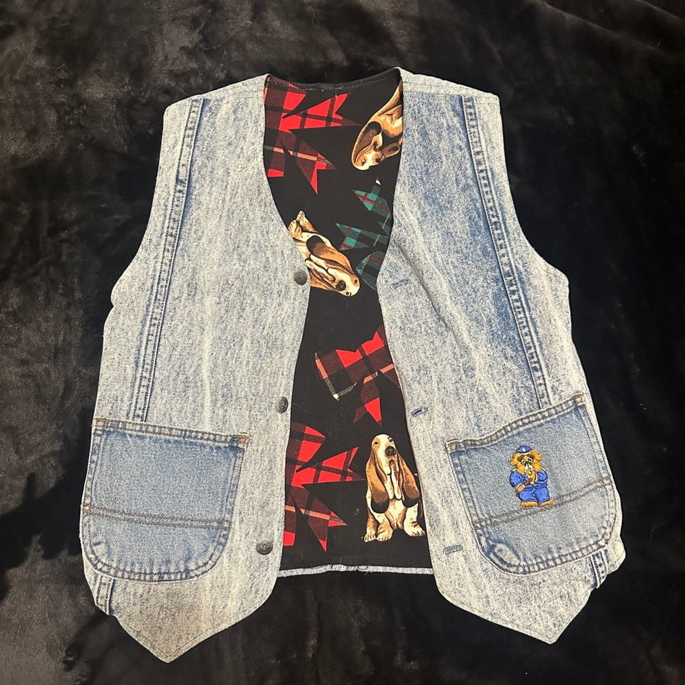 Vintage Denim Vest with Embroidered Patch